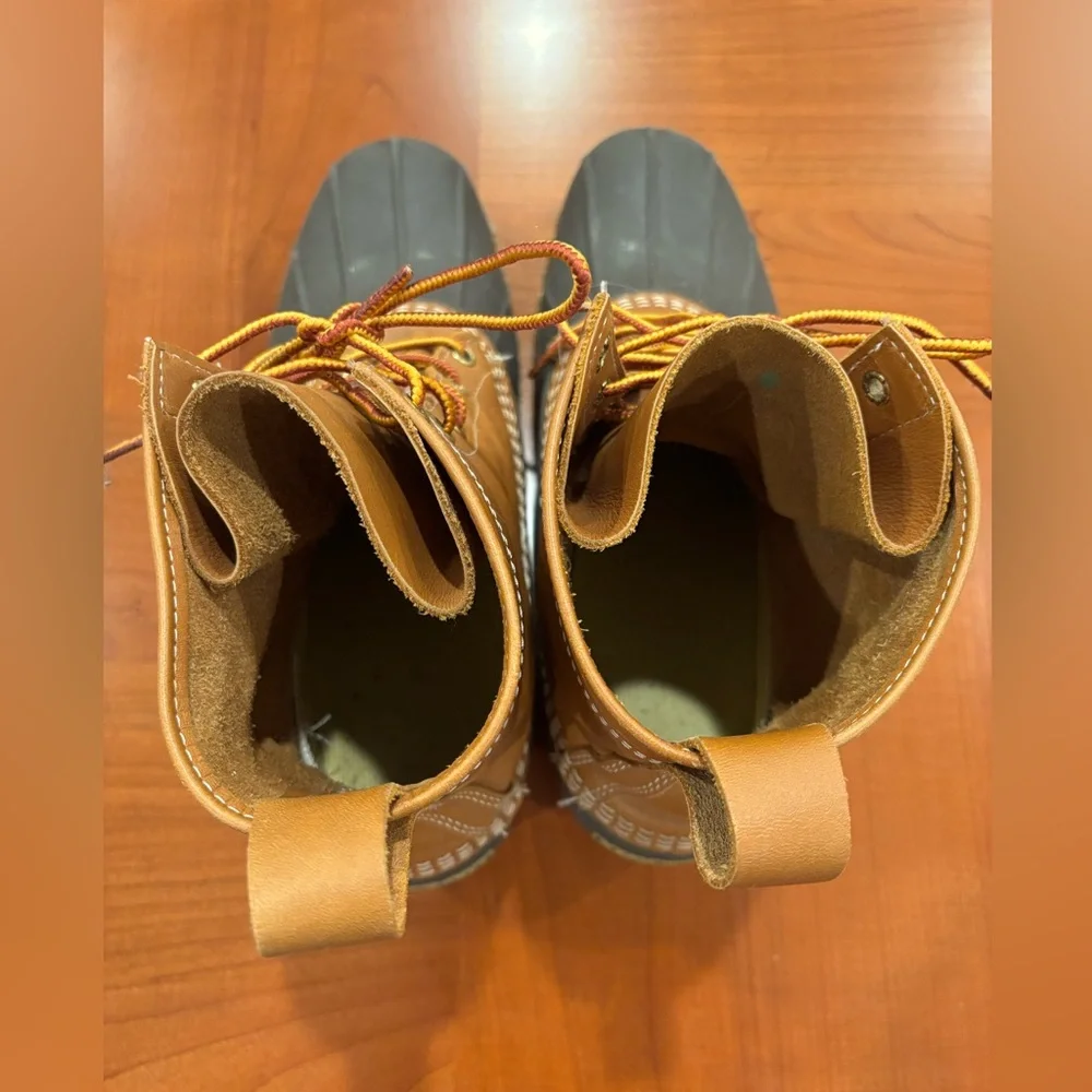 L.L. Bean Men's Tan and Brown Rain Boots/Duck Boots, 8” tall, size 11 M